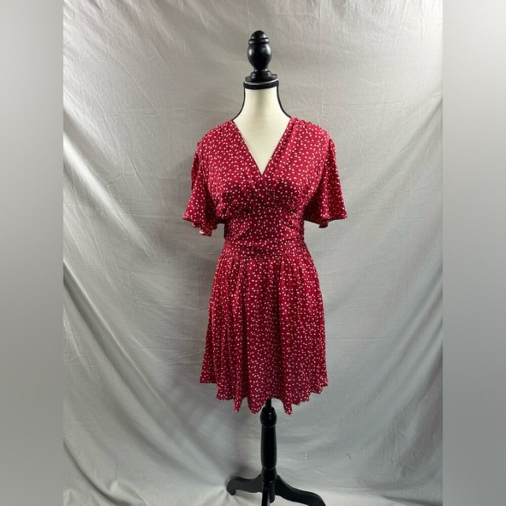 Heart Pattern Ruffle Sleeve Dress Red - Picture 6 of 9